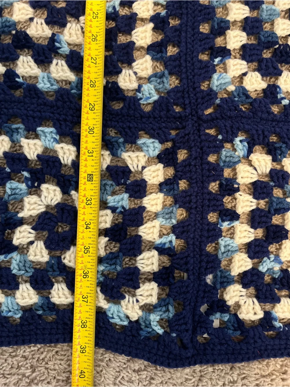 Cozy Navy & Cream Crochet Throw Blanket